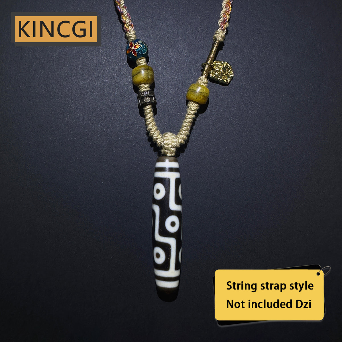 Kincgi｜Dzi pendant string strap with Tibetan style 2 Dzi