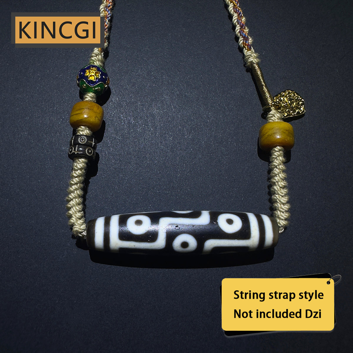 Kincgi｜Dzi necklace string strap with Tibetan style 2 Dzi